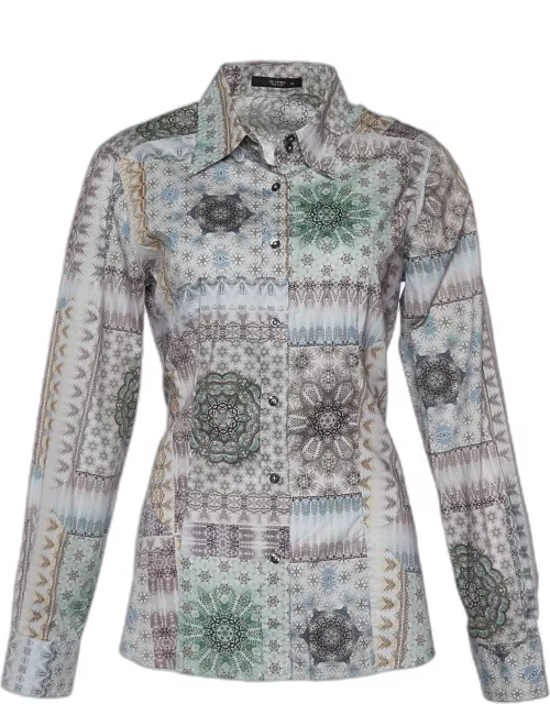 Etro Grey Kaleidoscope Print Stretch Cotton Button Front Shirt