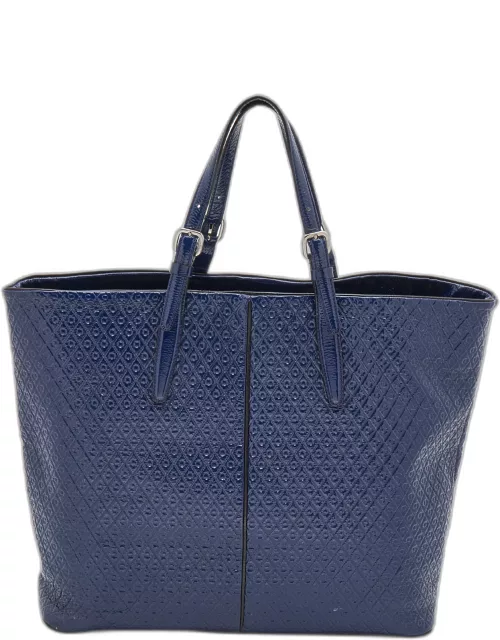 Tod's Navy Blue Patent Leather Signature Shopper Tote