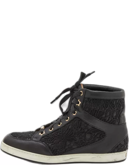 Jimmy Choo Black Lace and Leather Tokyo High Top Sneaker