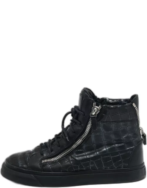Giuseppe Zanotti Black Croc Embossed Leather London High Top Sneaker
