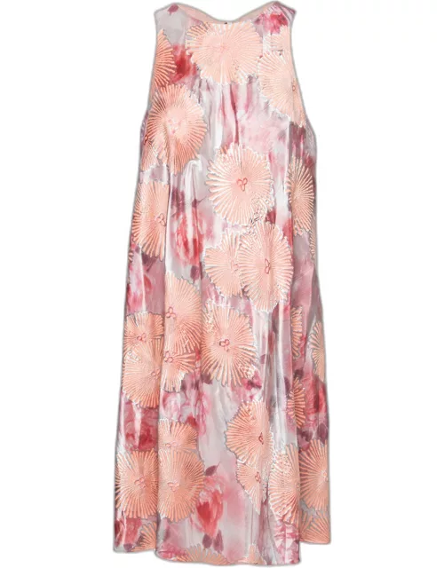Giorgio Armani Pink Floral Jacquard Pleated Detail Shift Dress