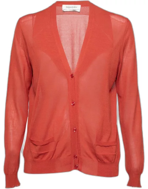 Yves Saint Laurent Rust Orange Cotton & Silk Knit Button Front Cardigan