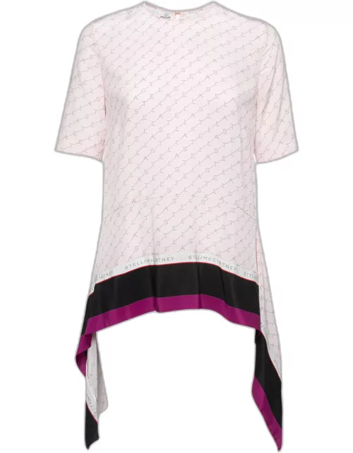 Stella McCartney Pink Logo Print Silk Asymmetric Tiered Top