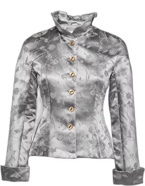 Emporio Armani Grey Floral Embroidered Button Front Jacket
