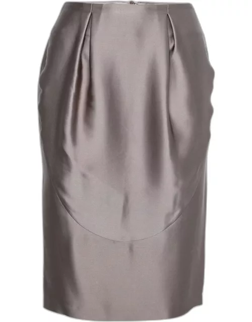 Giorgio Armani Grey Silk Satin Pleat Detail Skirt