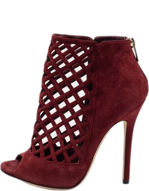 Jimmy Choo Burgundy Suede Drift Cut-Out Peep-Toe Ankle Bootie