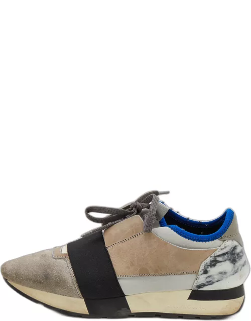 Balenciaga Grey Suede And Leather Race Runner Low Top Sneaker