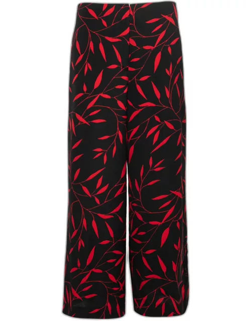 Diane Von Furstenberg Black & Red Printed Stretch Crepe Wide Leg Trousers