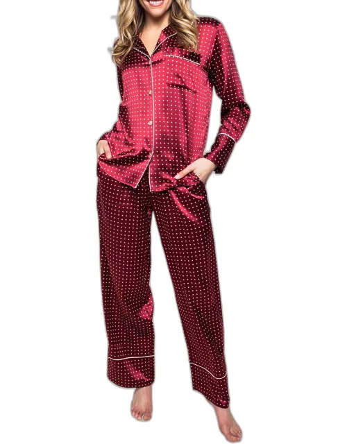 Bordeaux Polka Dots Silk Pajama Set