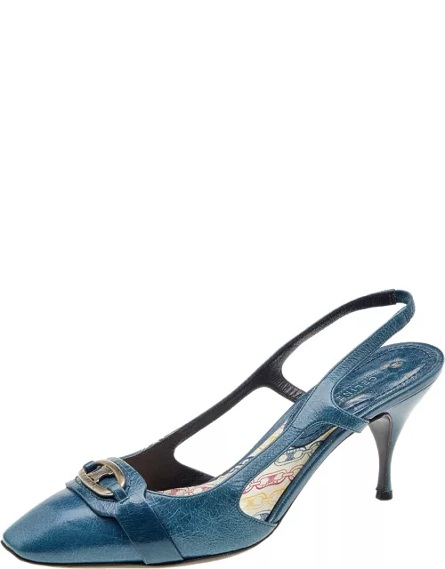 Celine Blue Leather Macadam Logo Slingback Sandal