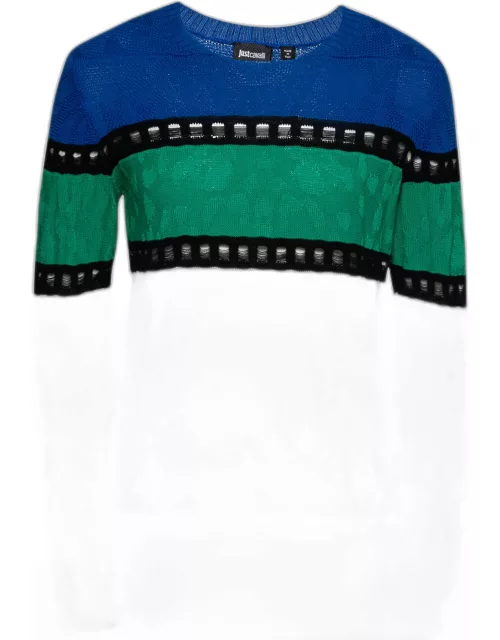 Just Cavalli Multicolor Striped Cotton Crew-Neck Knitted Sweater