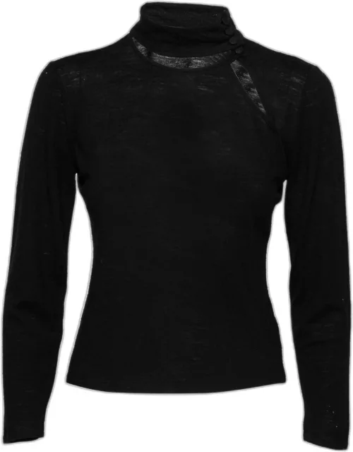 Emporio Armani Black Wool Cut-Out Detail Long Sleeve Top