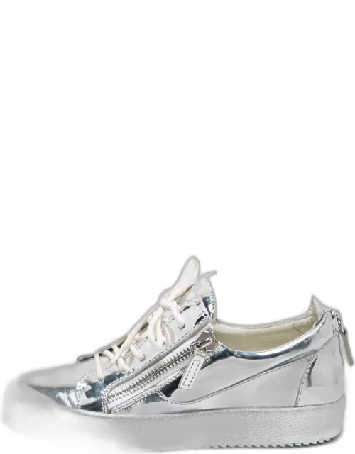 Giuseppe Zanotti Silver Patent Leather Frankie Low-Top Sneaker