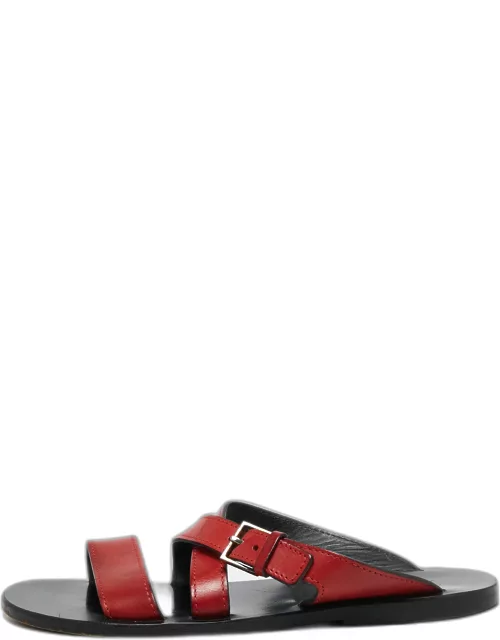 Dior Red Leather Crisscross Slide Sandal