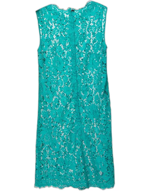 Dolce & Gabbana Blue Floral Lace Sleeveless Dress