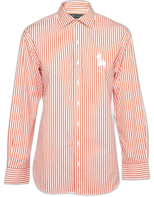 Ralph Lauren Orange Striped Cotton Button Front Shirt