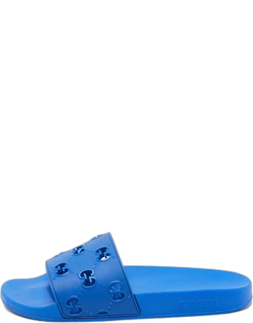 Gucci Blue GG Rubber Slide Flat Sandal