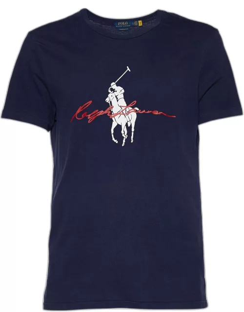 Polo Ralph Lauren Navy Blue Logo Print Cotton Crew Neck T-Shirt