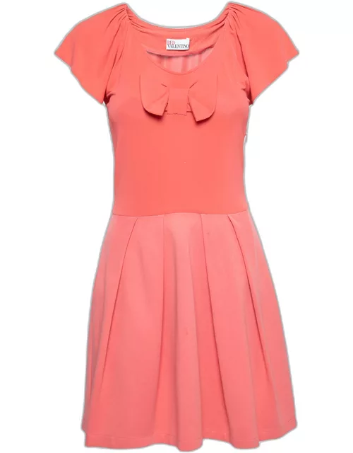 RED Valentino Coral Pink Jersey & Knit Bow Detail Pleated Dress