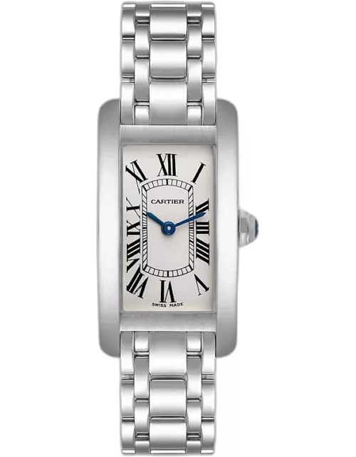 Cartier Silver 18k White Gold Tank Americaine W008067 Quartz Women's Wristwatch 19 m