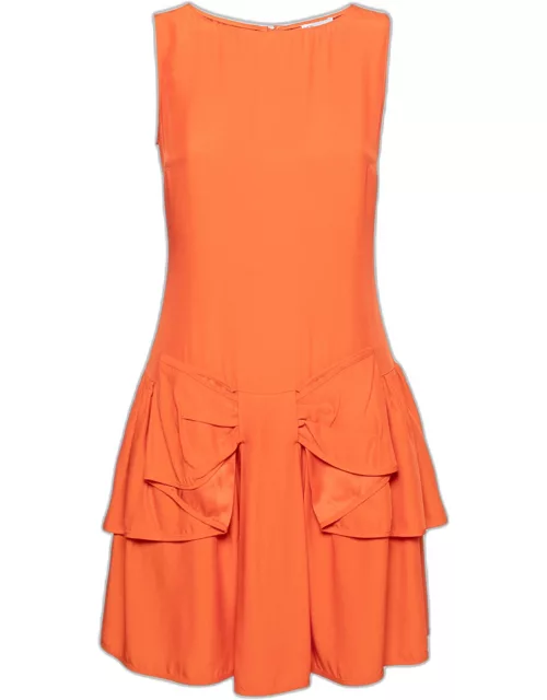 Red Valentino Orange Crepe Sleeveless Bow Detail Dress