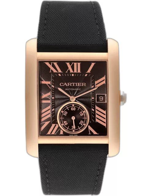 Cartier Brown 18k Rose Gold Tank MC W5330002 Automatic Men's Wristwatch 34 m