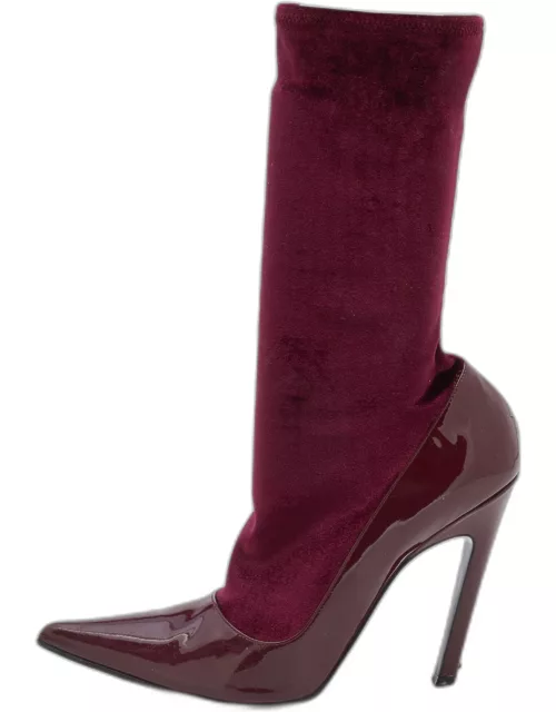 Balenciaga Burgundy Patent Leather And Velvet Knife Stretch Sock Boot