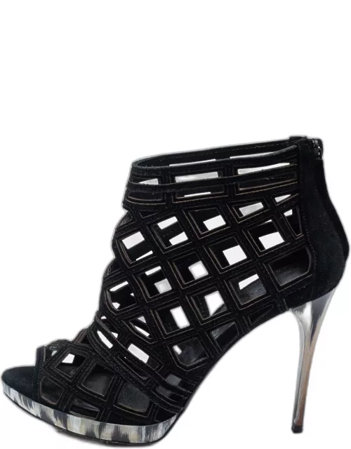 Burberry Black Cut Out Suede Ankle Bootie