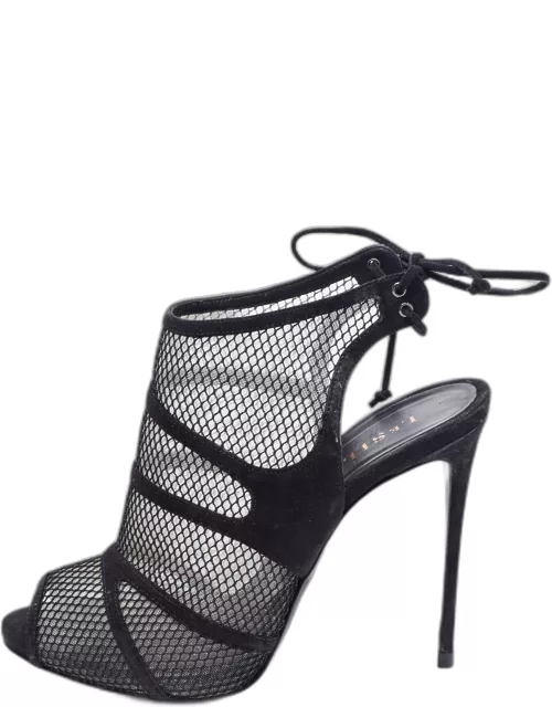 Le Silla Black Suede And Lace Ankle Tie Sandal