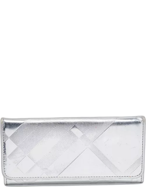 Burberry Silver Patent And Leather Long Bifold Wallet