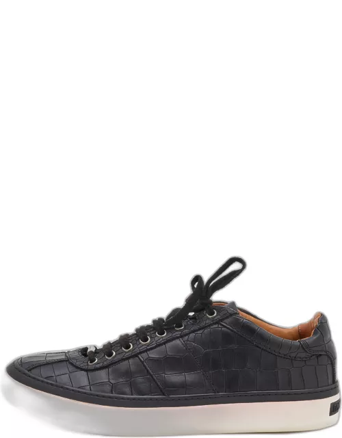Jimmy Choo Black Croc Embossed Leather Belgravia Low Top Sneaker