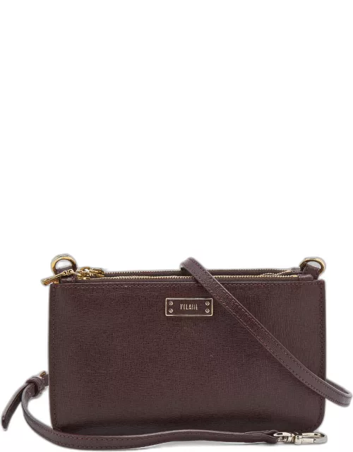 Alivero Martini 1A Classe Burgundy/Beige Leather and Coated Canvas Zip Crossbody Bag