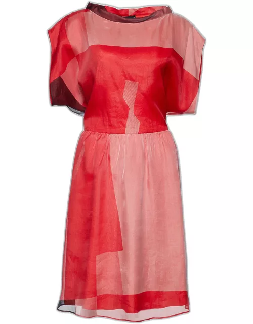 Emporio Armani Colorblock Silk Mock Neck Midi Dress