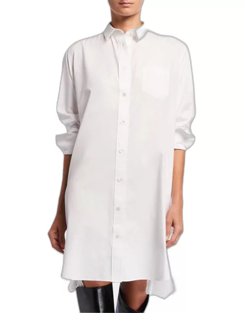 Pleated-Side Long Button-Front Shirtdres