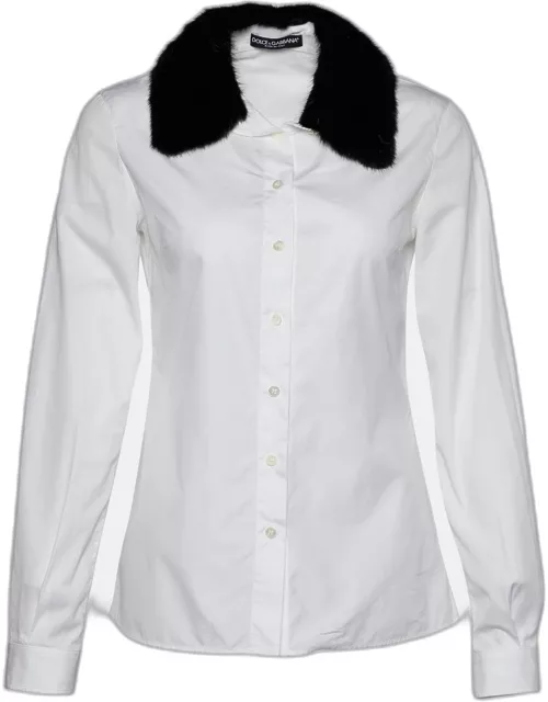 Dolce & Gabbana White Cotton Mink Fur Collar Detail Shirt