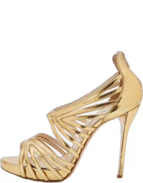 Oscar de la Renta Metallic Gold Leather Ankle Strap Platform Sandal