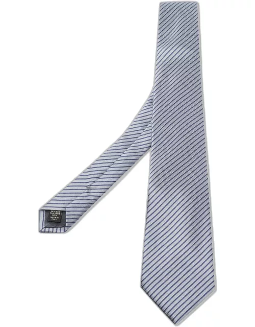 Ermenegildo Zegna Grey & Blue Striped Silk Tie