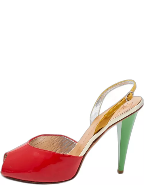 Giuseppe Zanotti Tri-Color Patent Leather Peep Toe Slingback Sandal