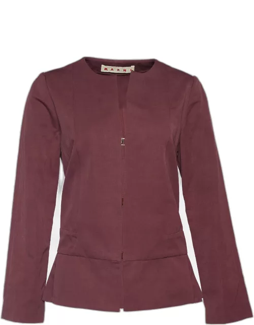 Marni Burgundy Cotton & Linen Peplum Jacket