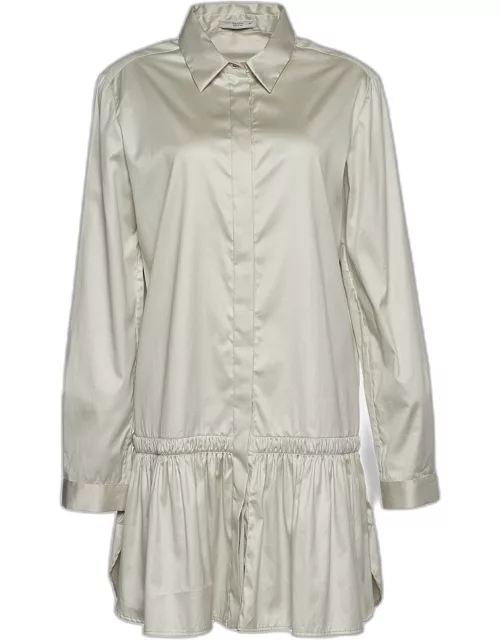 Prada Beige Cotton Gathered Hem Mini Shirt Dress