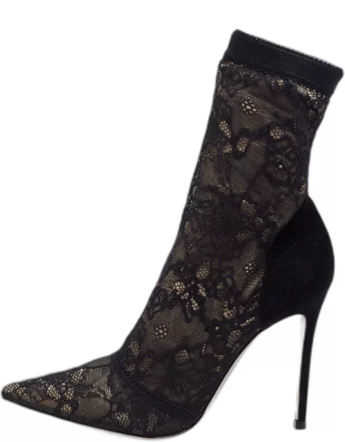 Gianvito Rossi Black/Beige Suede And Lace Ankle Boot