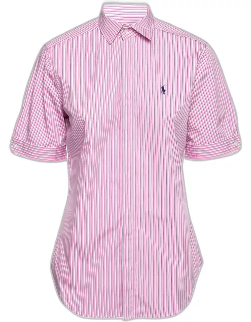 Ralph Lauren Pink Striped Cotton Short Sleeve Button Front Shirt