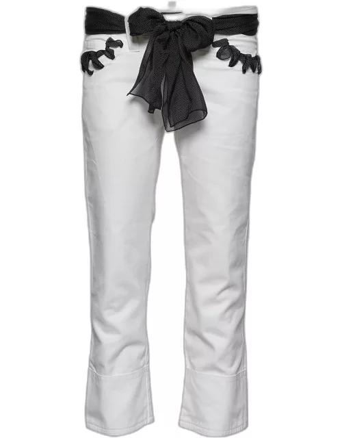 Emporio Armani White Denim Bandana Belted Jeans S Waist 31"