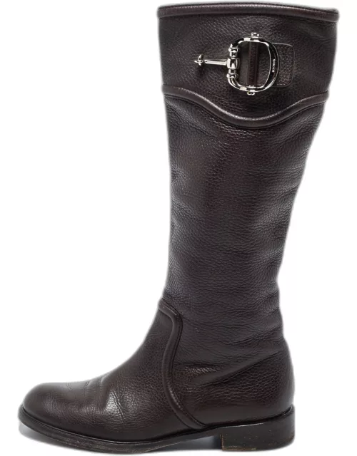 Gucci Dark Brown Leather Horsebit Calf Length Boot