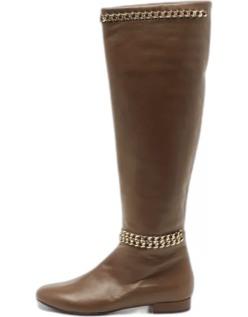 Le Silla Brown Leather Chain Detail Knee High Boot