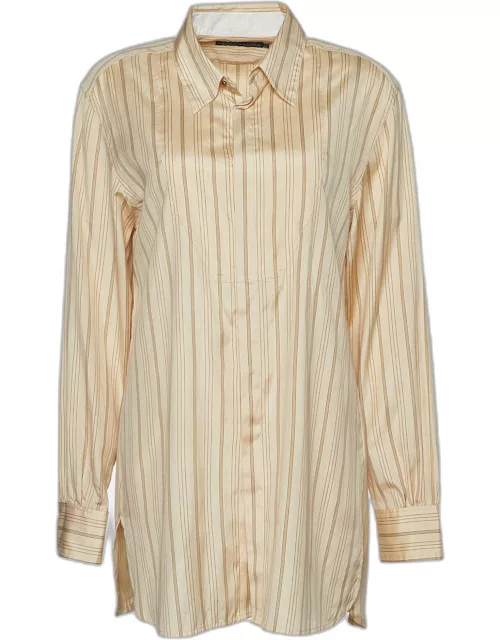Ralph Lauren Beige Silk & Cotton Striped Dress Shirt