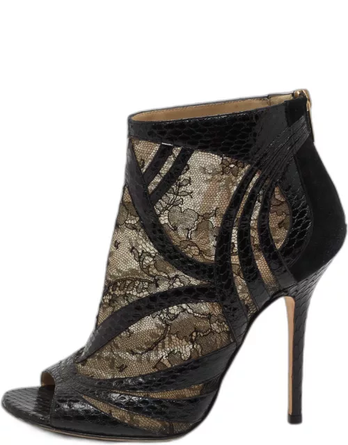 Jimmy Choo Black/Beige Snakeskin And Lace Ankle Boot