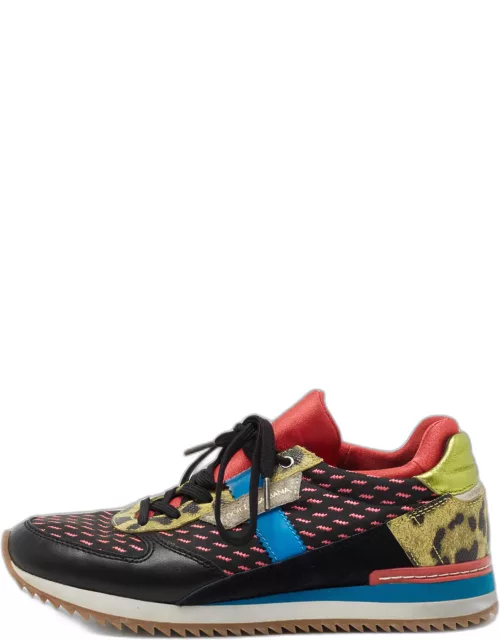 Dolce & Gabbana Multicolor Leather and Fabric Lace Up Sneaker
