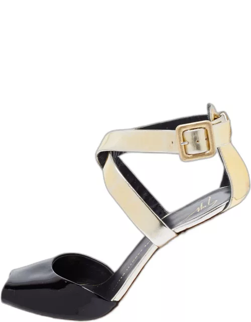 Giuseppe Zanotti Black/Gold Patent Leather Wedge Sandal
