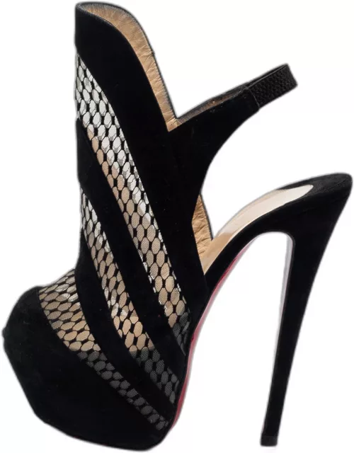 Christian Louboutin Black Suede and Mesh Guizi Platform Ankle Boot